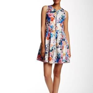 Betsey Johnson Dress Womens 8 Colorful Floral Scuba‎ Career Midi Wedding A-Line